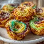 rainbow spaghetti donut cakes - featured image