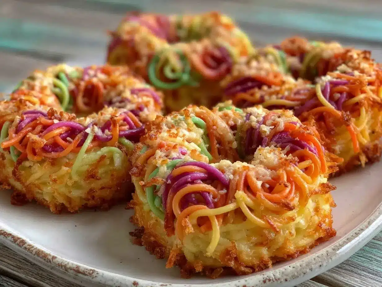 rainbow spaghetti donut cakes preparation steps