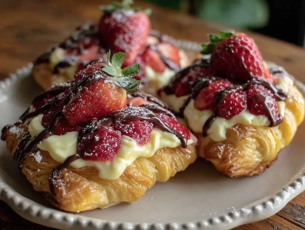 valentines chocolate strawberry cream danishes - featured image