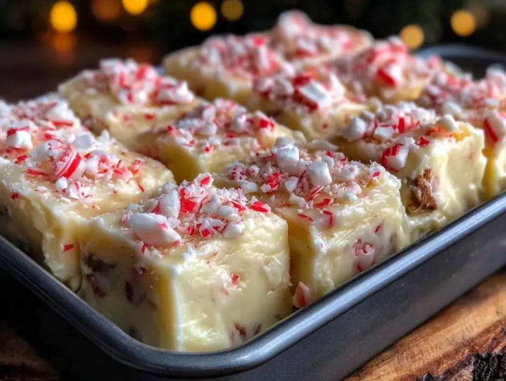 white chocolate peppermint fudge - featured image