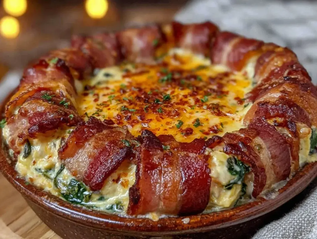 bacon-wrapped spinach artichoke dip - featured image