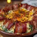 bacon-wrapped spinach artichoke dip - featured image
