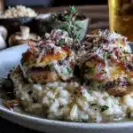 creamy cheese-stuffed mushroom risotto - featured image