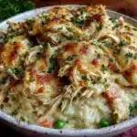 creamy easy crockpot chicken and rice recipe - featured image