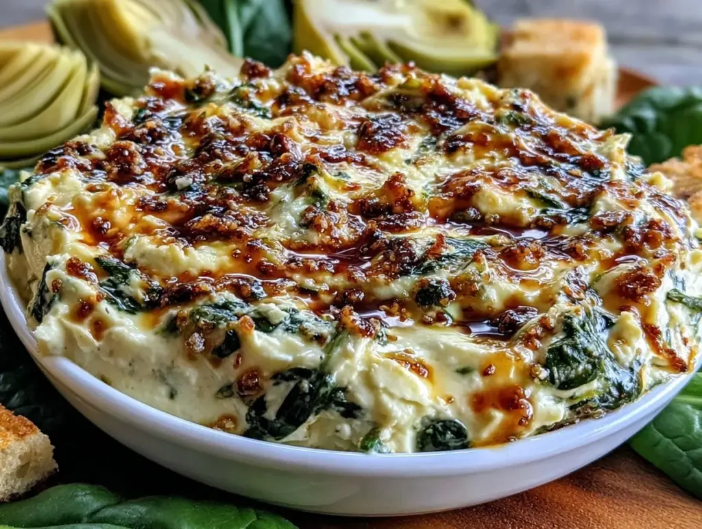 creamy keto spinach artichoke dip - featured image