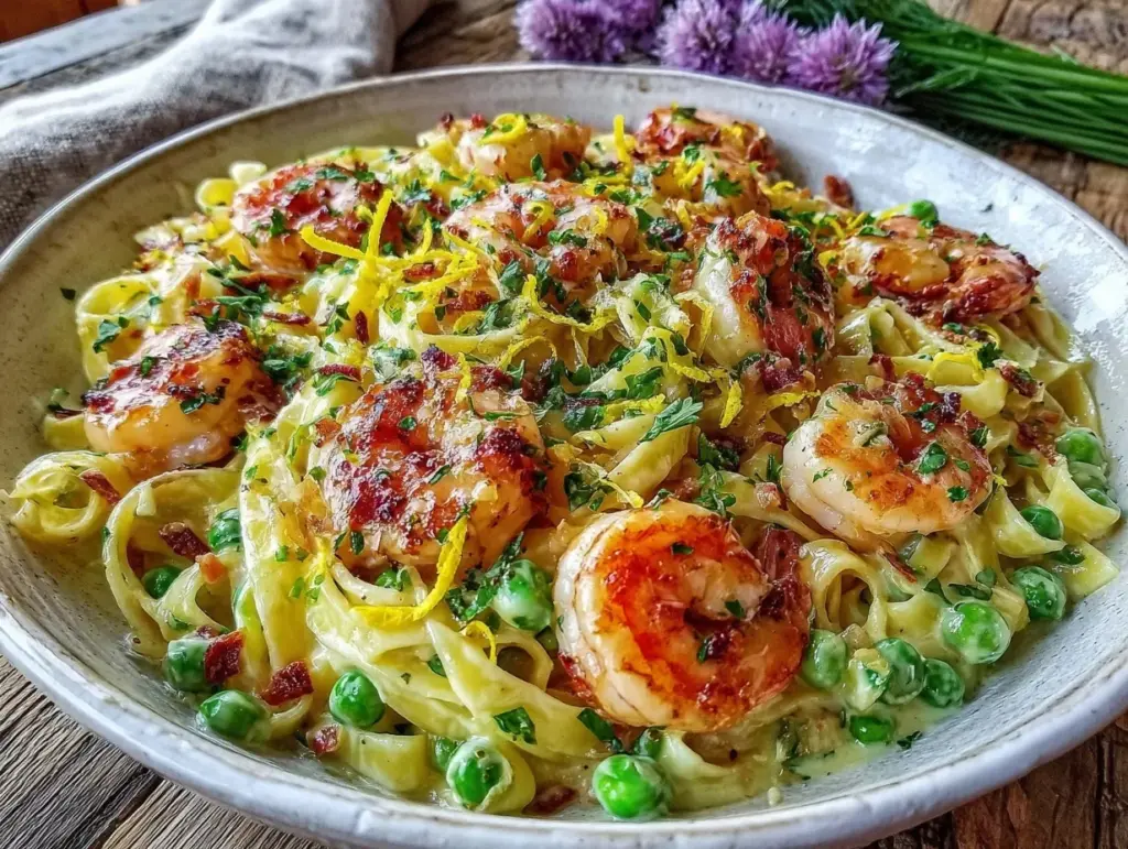 creamy lemon garlic shrimp pasta - featured image