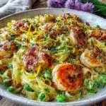 creamy lemon garlic shrimp pasta - featured image
