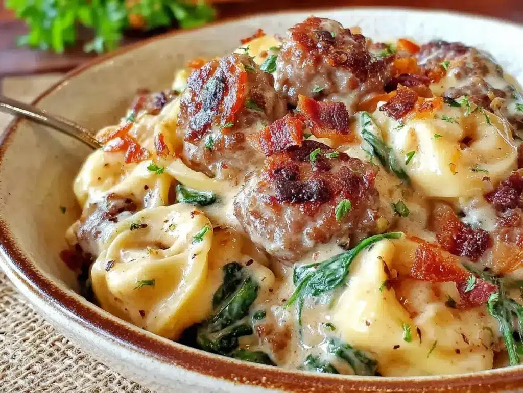 creamy one-pot sausage and spinach tortellini - featured image