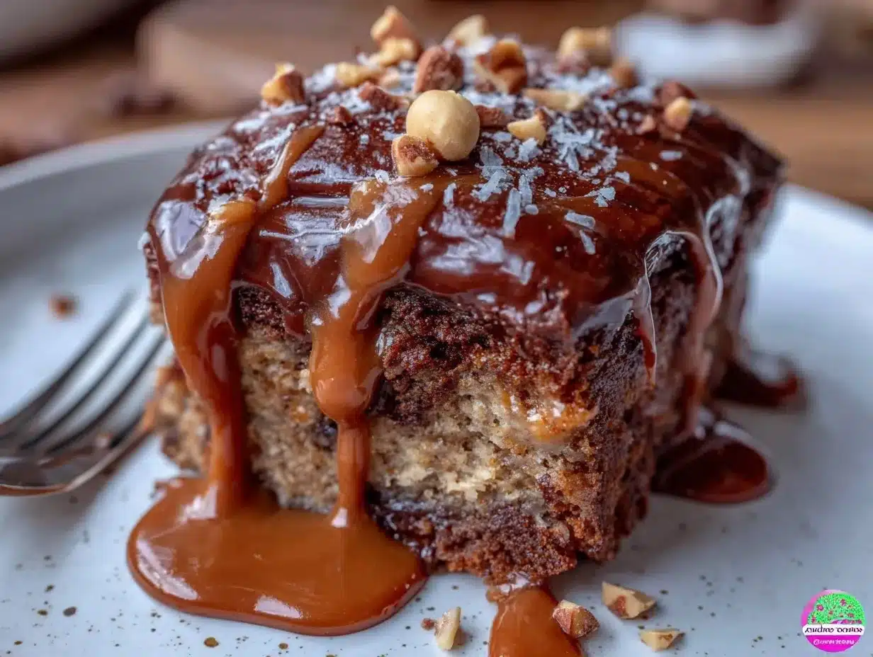 creamy peanut butter chocolate poke cake preparation steps