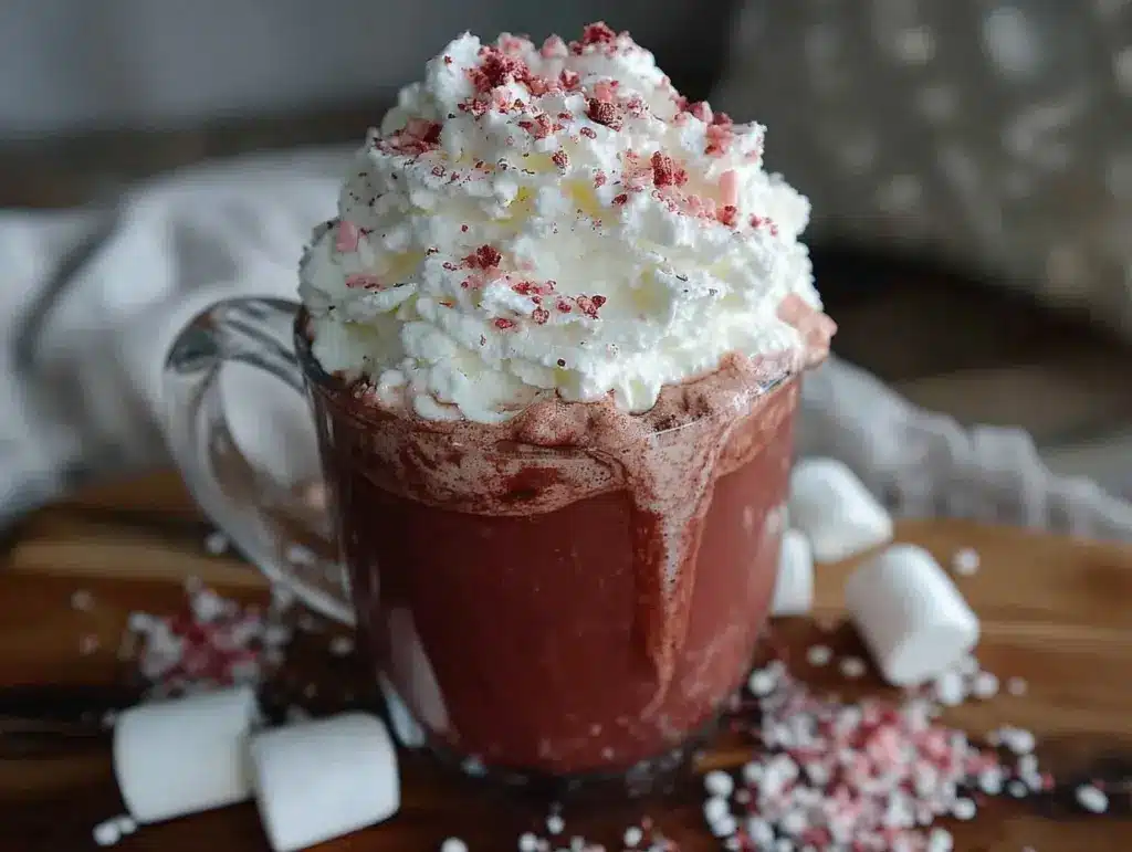 creamy red velvet hot chocolate - featured image