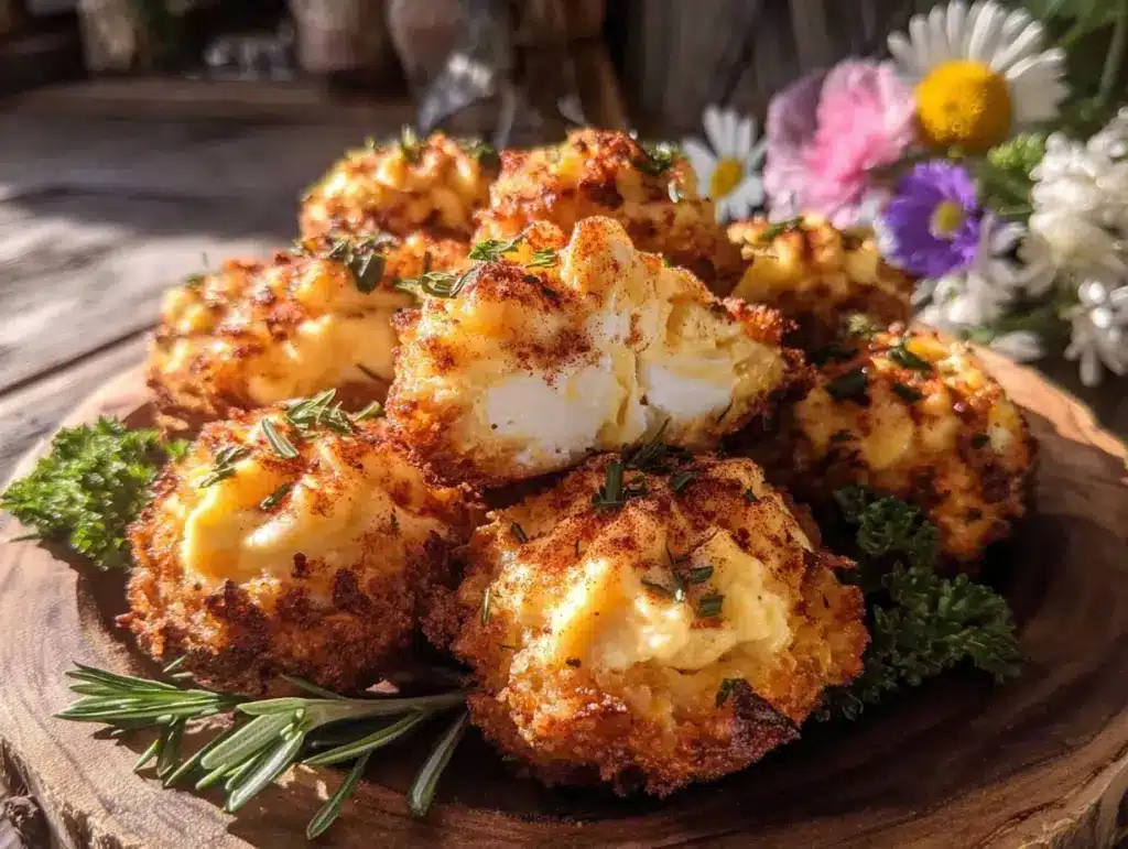 crispy air fryer deviled egg bites - featured image