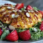 crispy honey mustard chicken strawberry salad - featured image