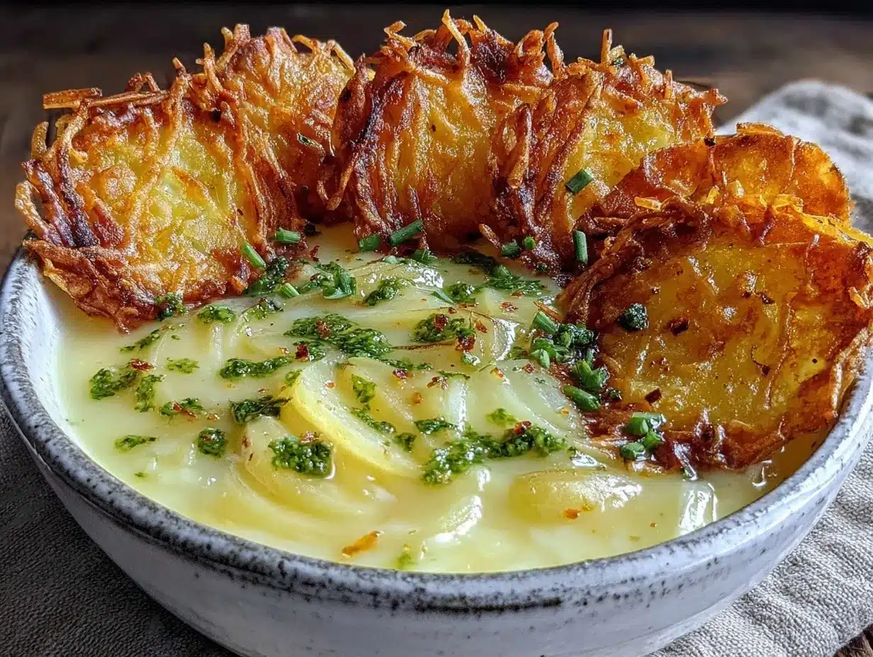 crispy potato soup with basil pesto preparation steps