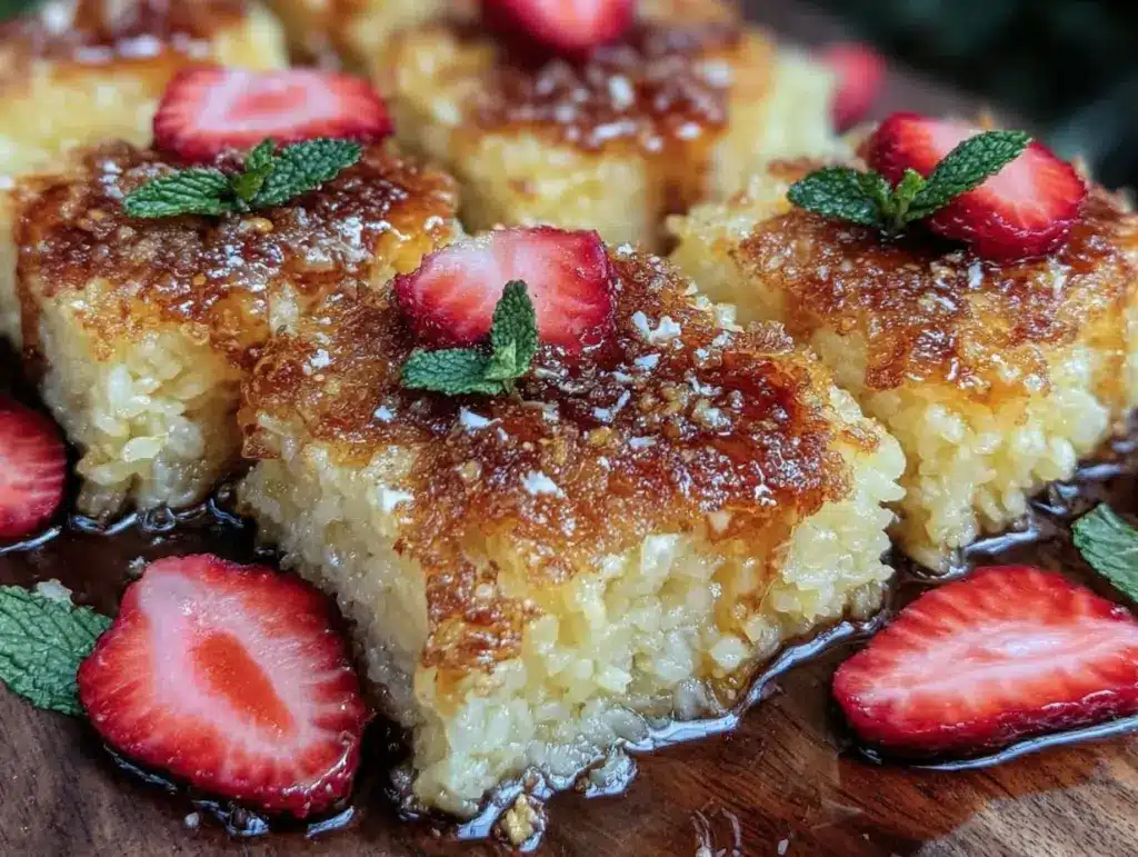 crispy sheet pan sticky rice cakes - featured image