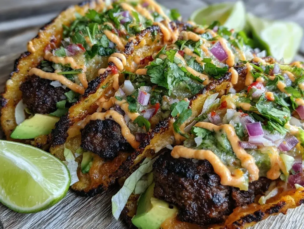 crispy smash burger tacos - featured image