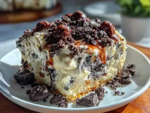 Easy Creamy Cookies and Cream Poke Cake - featured image