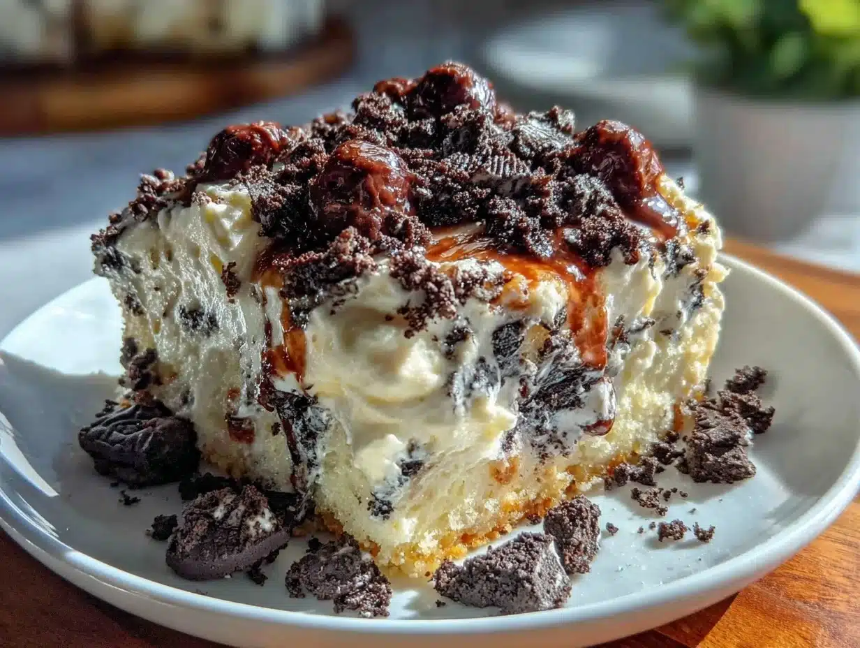Easy Creamy Cookies and Cream Poke Cake - featured image