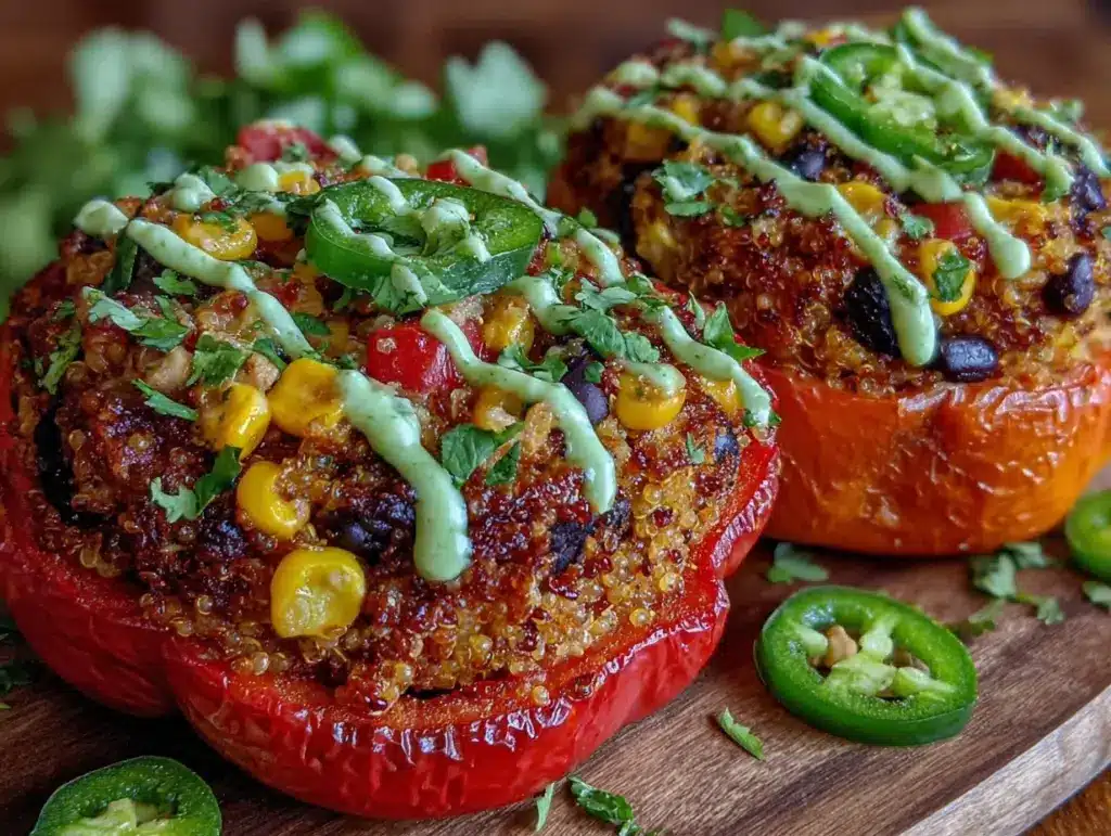 easy vegan stuffed peppers recipe - featured image