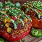 easy vegan stuffed peppers recipe - featured image