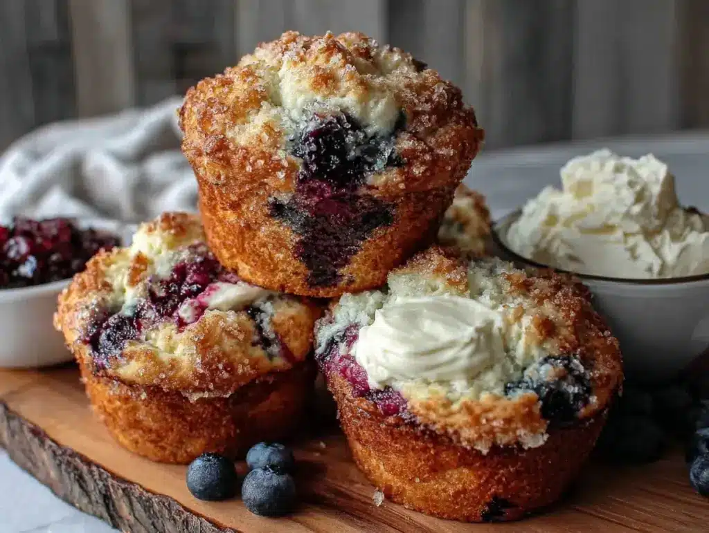 fluffy blueberry cream cheese muffins - featured image