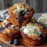 fluffy blueberry cream cheese muffins - featured image