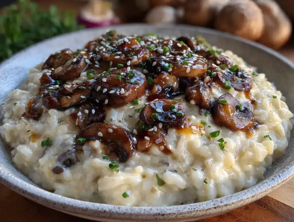 healthy high-protein mushroom risotto - featured image