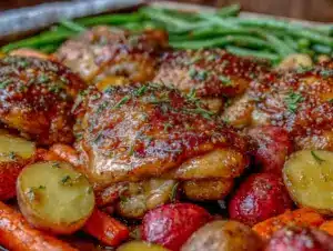 honey garlic butter chicken sheet pan dinner - featured image