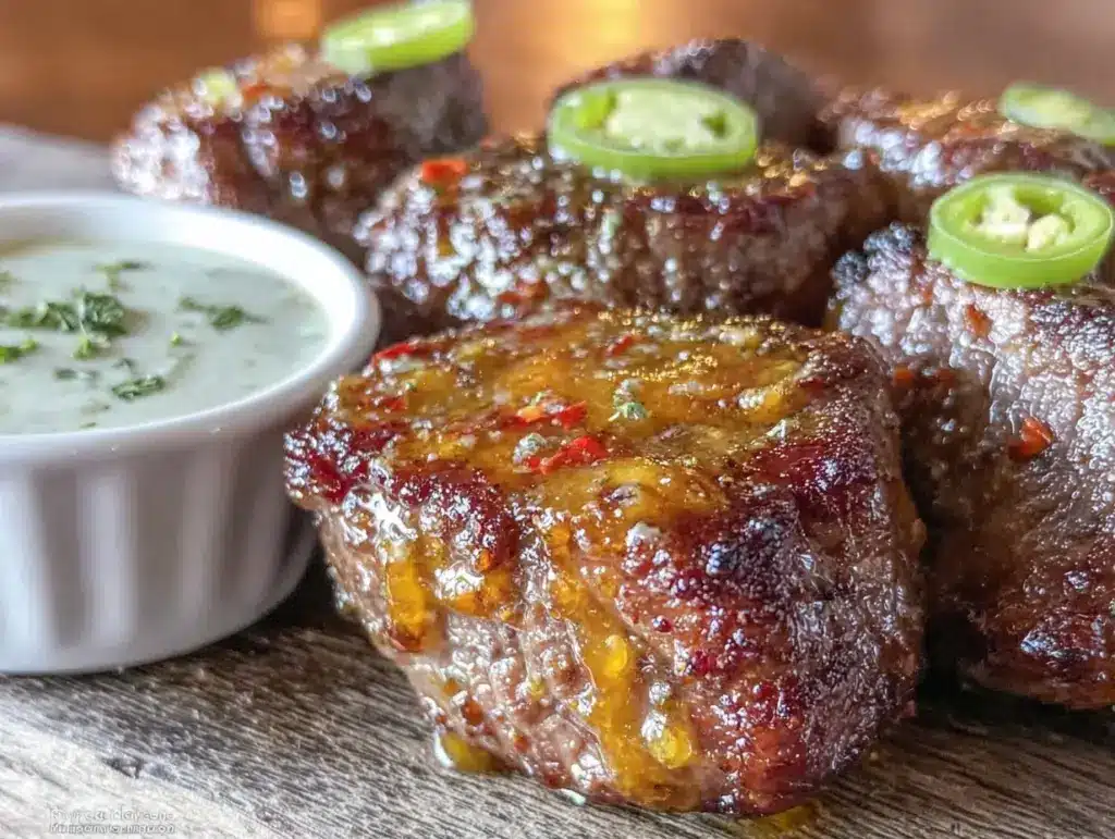 hot honey garlic butter steak bites - featured image