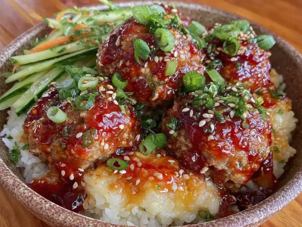 overnight spicy sriracha meatballs - featured image