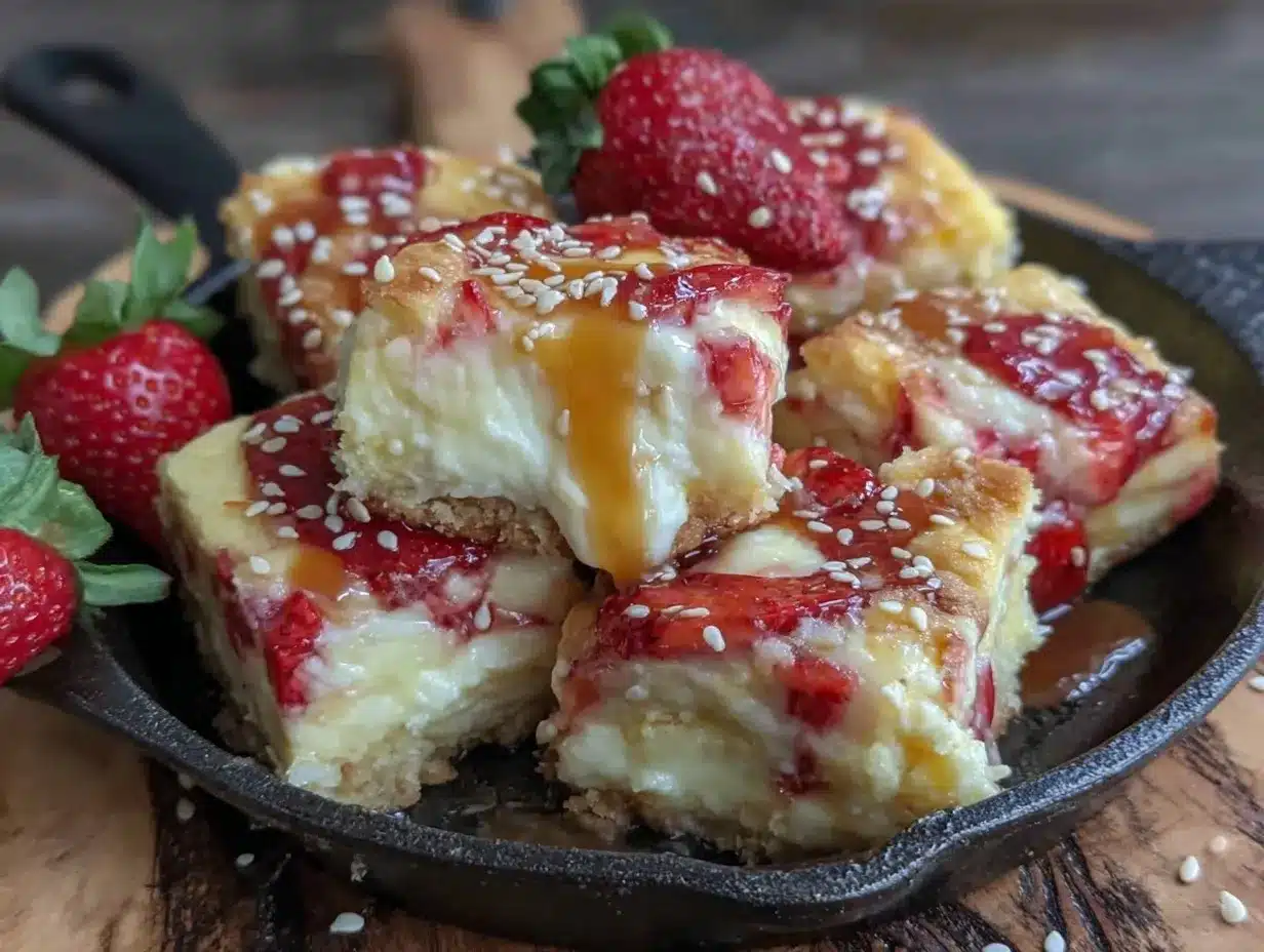 skillet strawberry cheesecake bars preparation steps