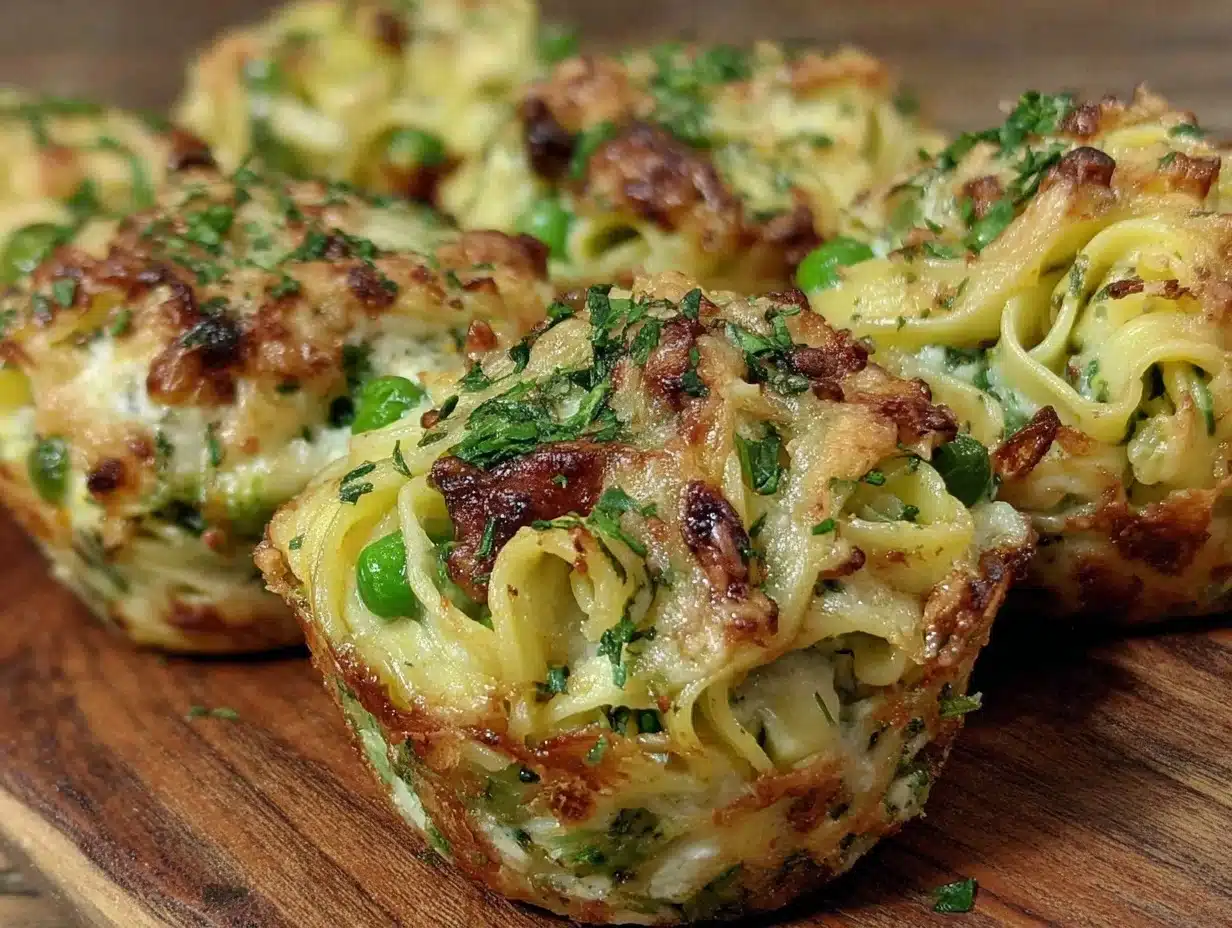 cheesy spring pasta muffins - featured image