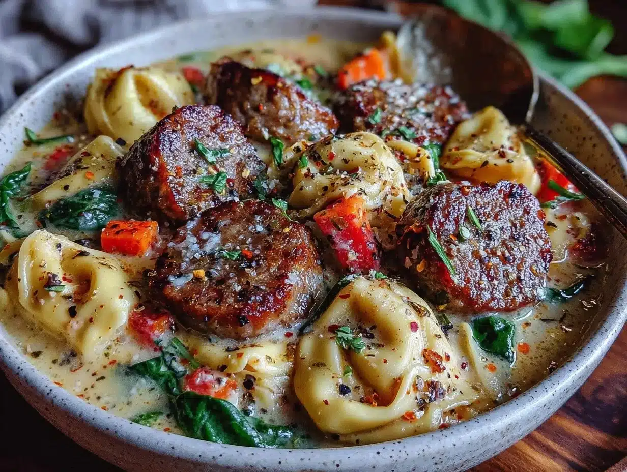 creamy comfort sausage tortellini soup - featured image