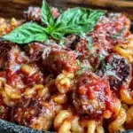 creamy crock pot italian sausage pasta - featured image