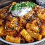 creamy spicy vodka rigatoni with burrata - featured image
