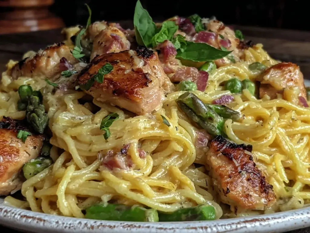 creamy spring pasta chicken instant pot recipe - featured image