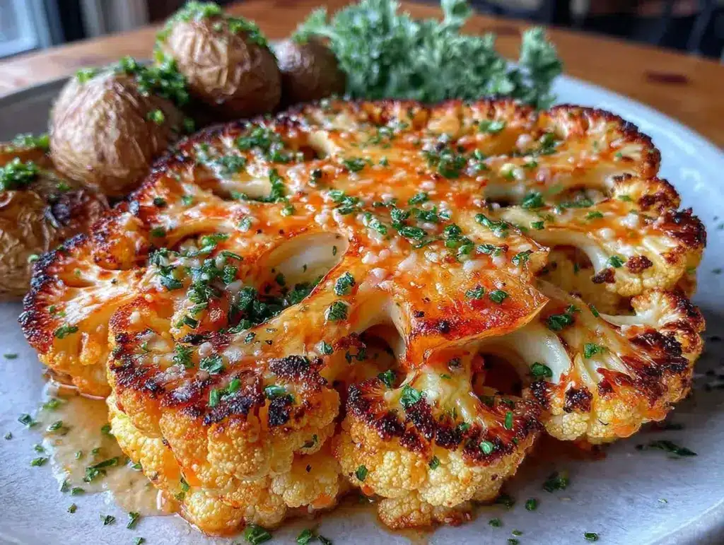 crispy garlic parmesan roasted cauliflower steaks - featured image