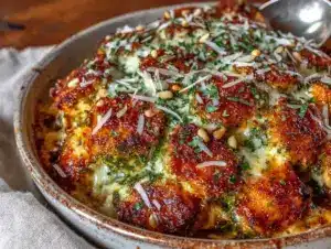 crispy pesto-crusted chicken casserole - featured image