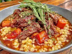 crockpot beef and barley stew - featured image