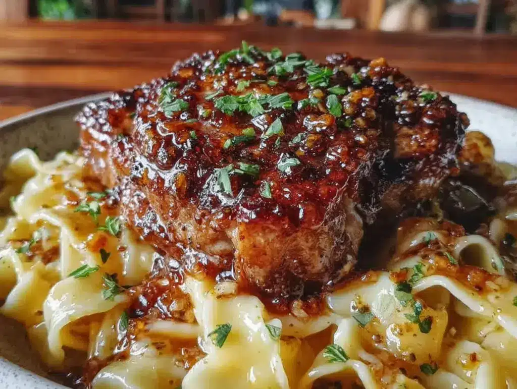 maple glazed pork pasta - featured image