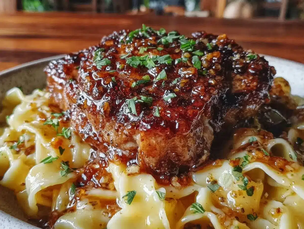 maple glazed pork pasta - featured image