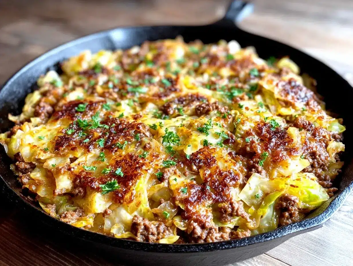 one-pan ground beef and cabbage skillet preparation steps