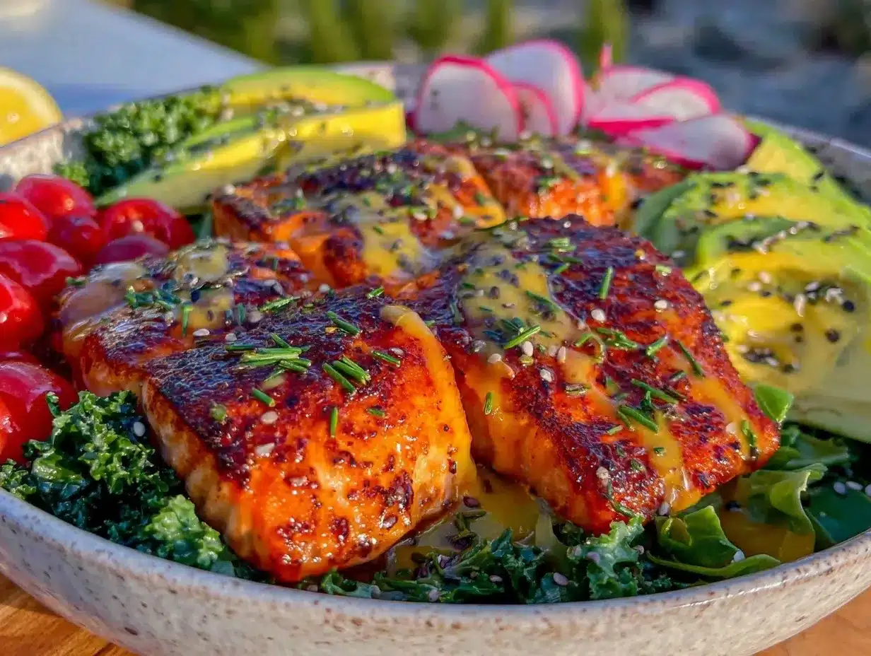 salmon salad bowl preparation steps