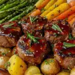 spring pork sheet pan dinner - featured image