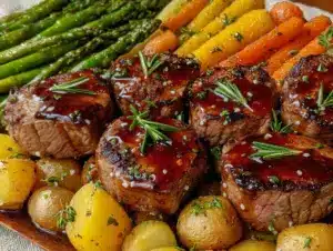 spring pork sheet pan dinner - featured image