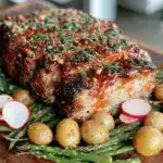 spring pork sheet pan dinner - featured image