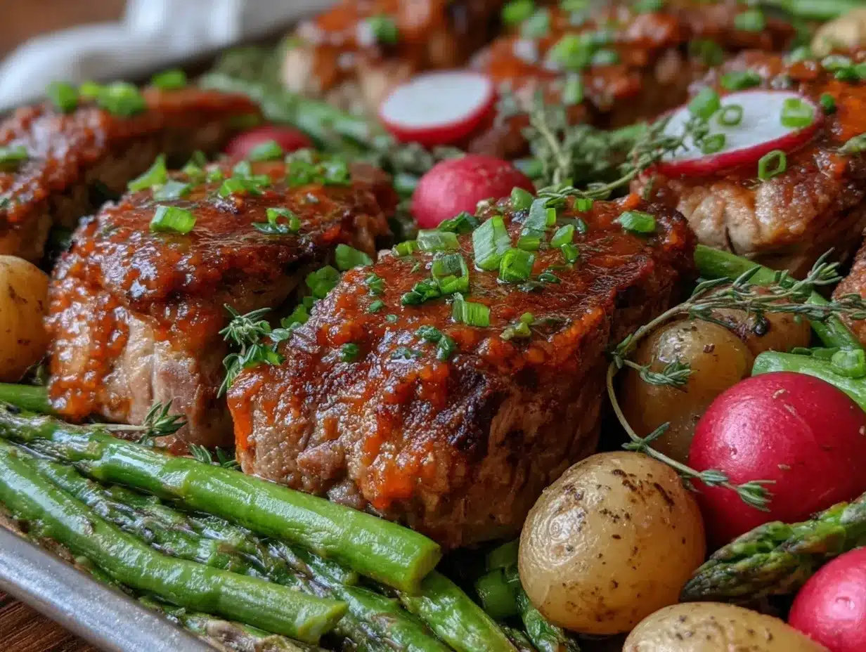 spring pork sheet pan dinner preparation steps
