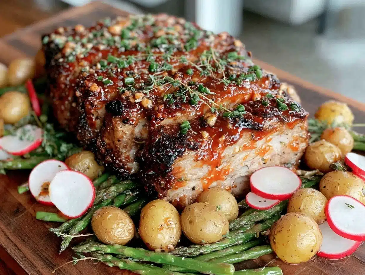spring pork sheet pan dinner - featured image