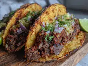sun-dried tomato-crusted beef tacos - featured image