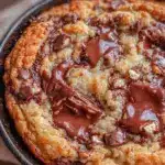 triple chocolate chunk skillet cookie - featured image