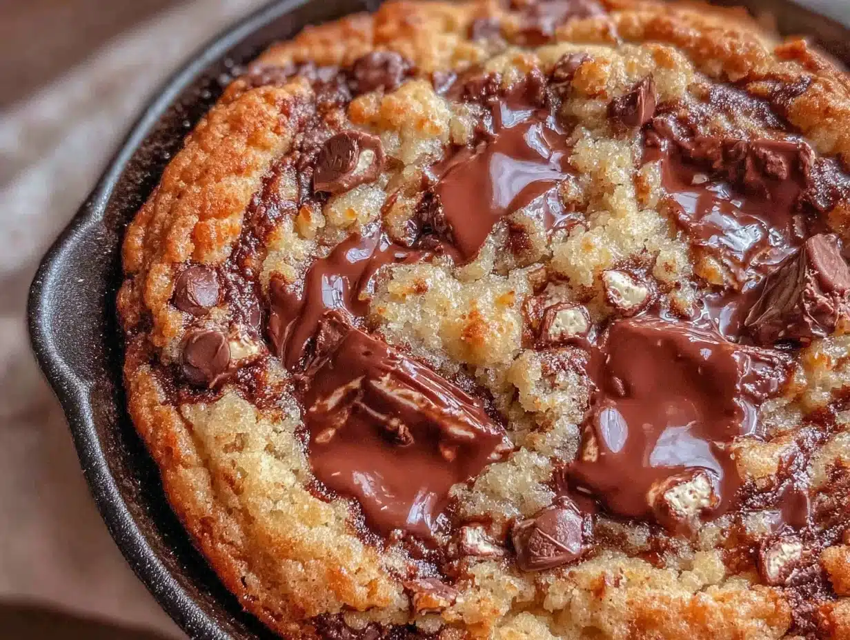 triple chocolate chunk skillet cookie - featured image